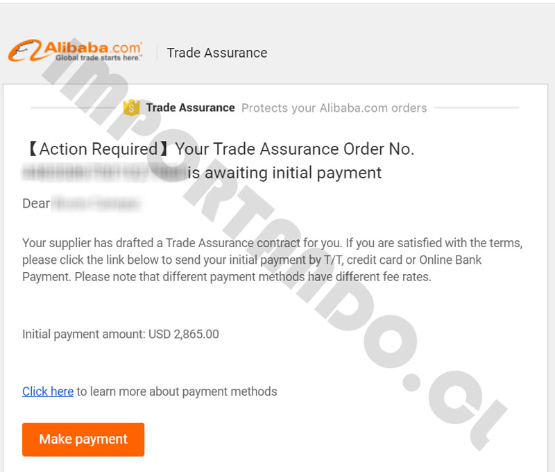 email de aviso trade assurance